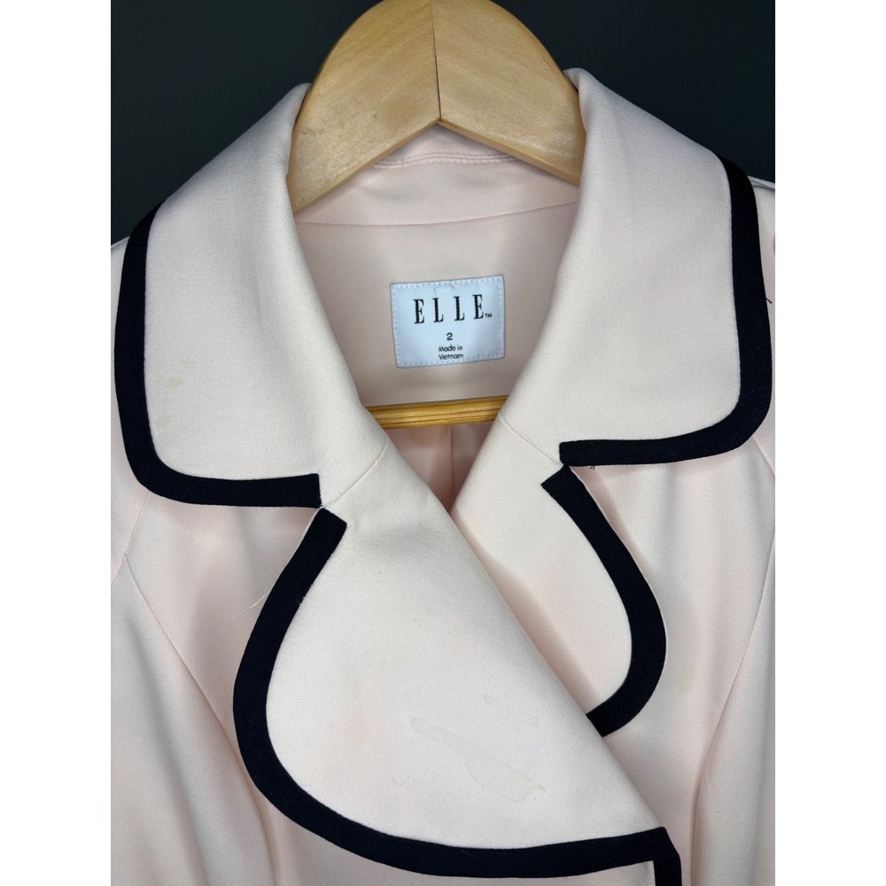 Elle Pink Double Breasted Trench Coat Black Trim Womens Size 2 - Picture 2 of 10